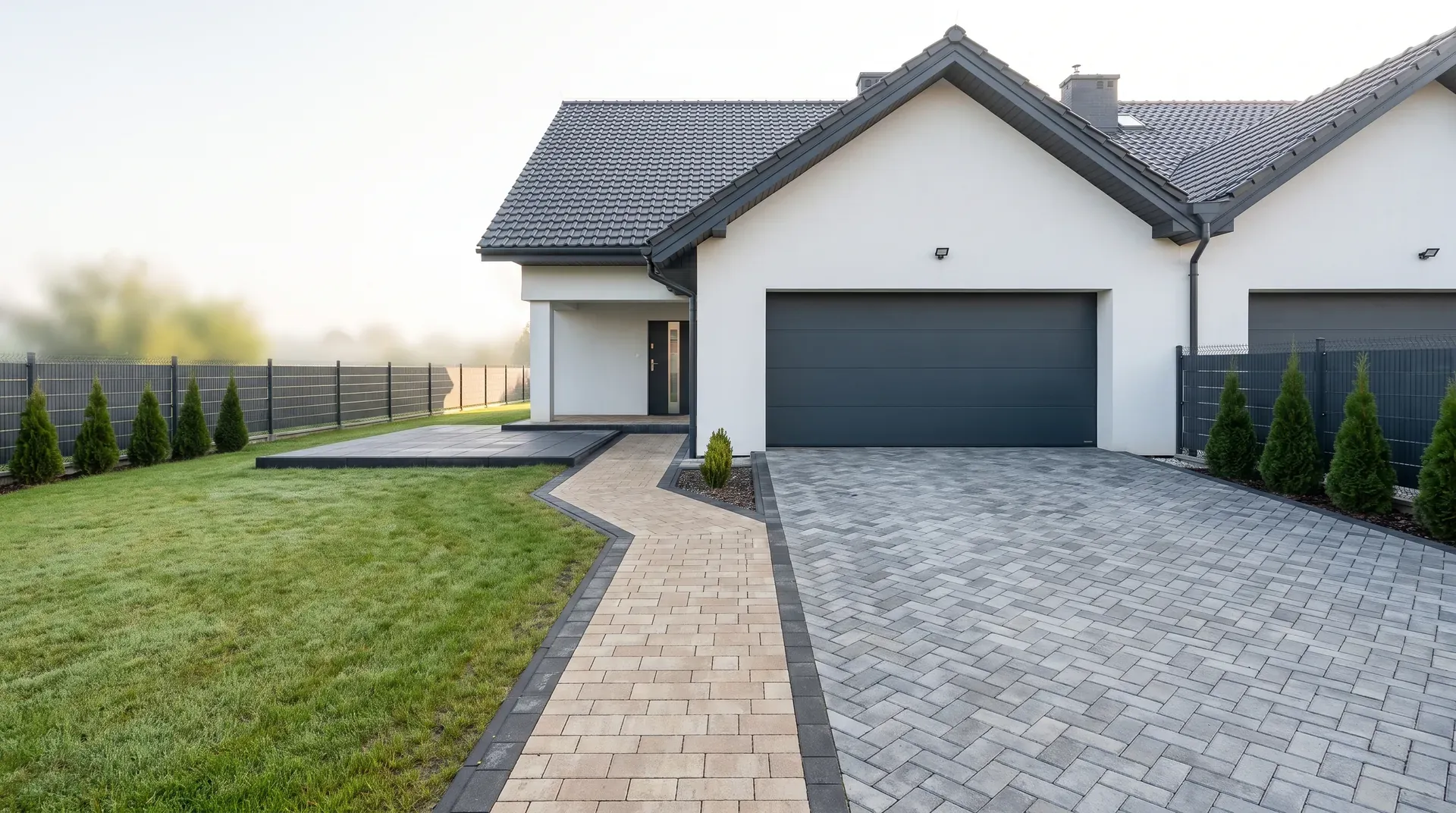 Kompleksowe układanie kostki brukowej: podjazd, ścieżka i taras przy domu pod Wrocławiem