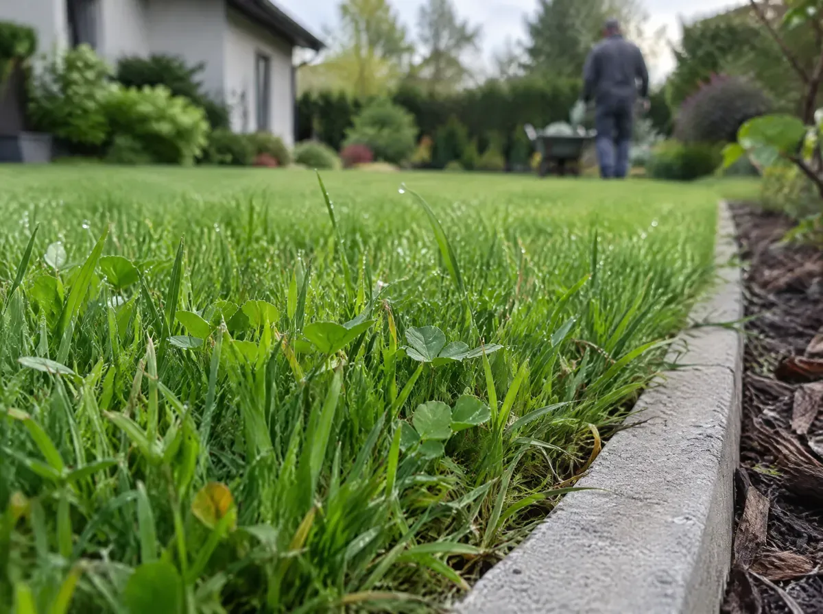 Układanie trawnika z rolki na wyrównanym humusie przy nowym domu pod Wrocławiem